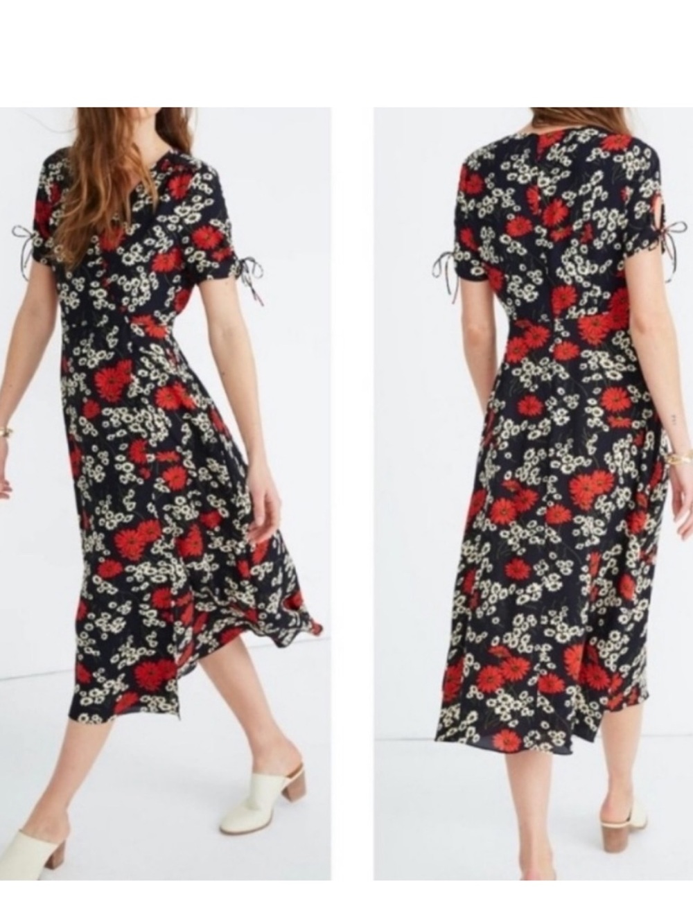 Madewell Peekaboo-Sleeve Midi Dress in the Hillside Daisies